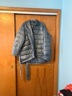 Universal Standard Quilted Puffer Jacket in Slate Blue